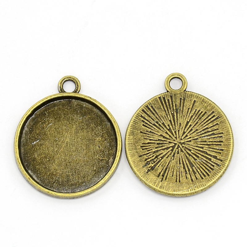 PandaHall Nickel Free Tibetan Style Alloy Flat Round Pendant Cabochon Settings, Antique Bronze, Tray: 18mm; 24x20x2mm, Hole: 2mm Alloy Flat...