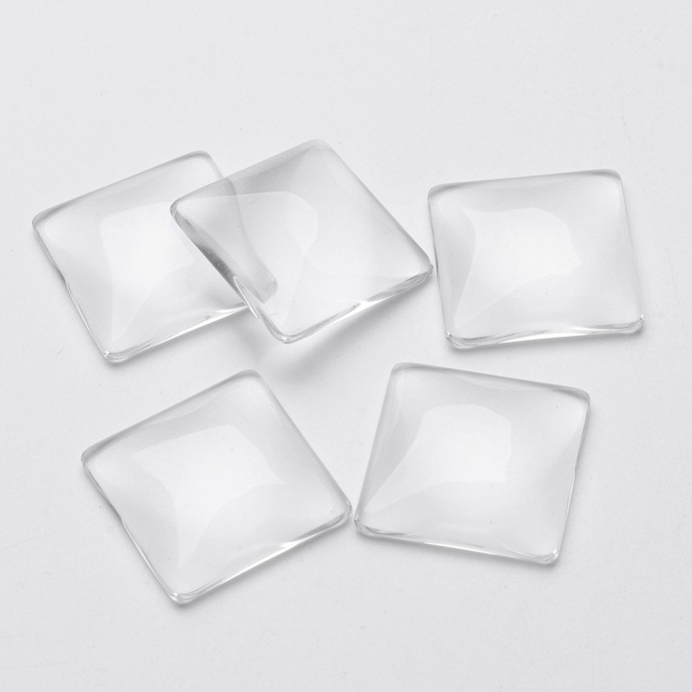 PandaHall 25MM Square Flat Back Clear Glass Cabochons, Transparent Pendant Inserts for Photo Jewelry, 25x25x8mm Glass Square Clear