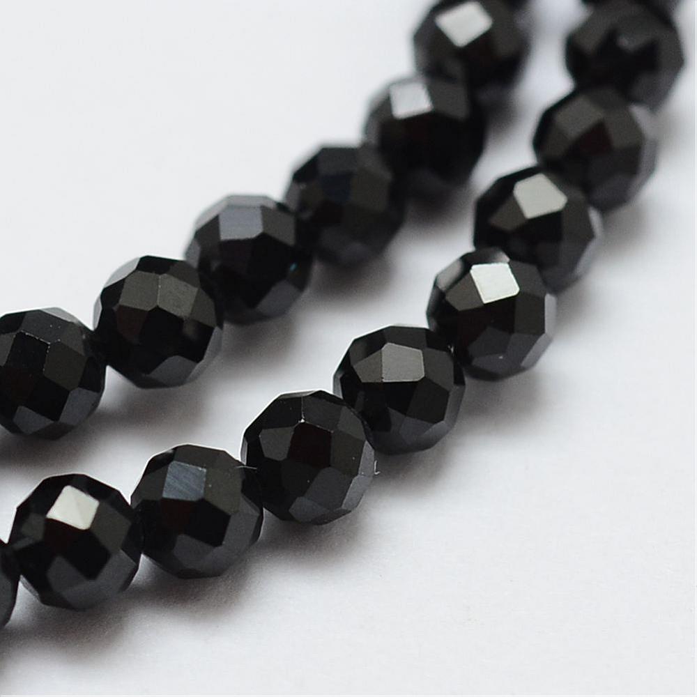 PandaHall Natural Black Spinel Beads Strands, Faceted, Round, 2mm, Hole: 0.5mm; about 200~204pcs/strand, 15.35"(39cm) Spinel Round