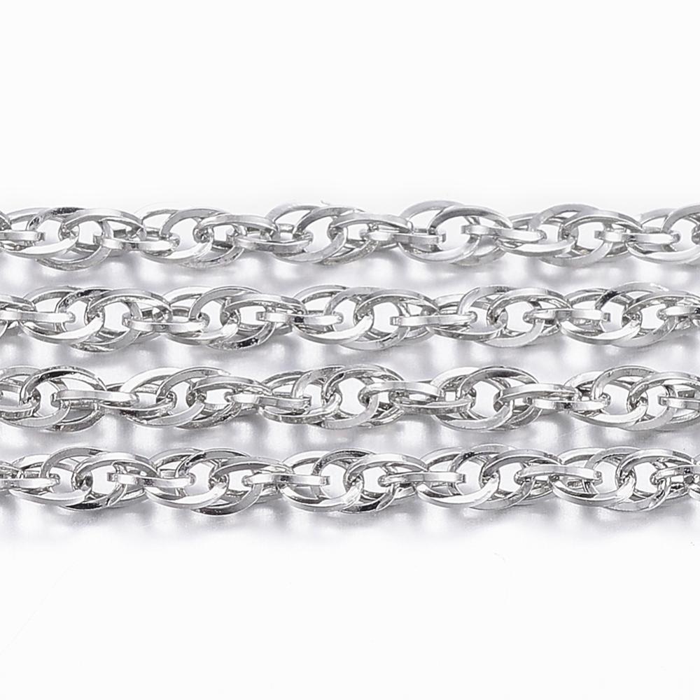 PandaHall 304 Stainless Steel Rope Chains, with Spool, Soldered, Stainless Steel Color, 2.5x2x0.3mm, about 10m/roll Stainless Steel