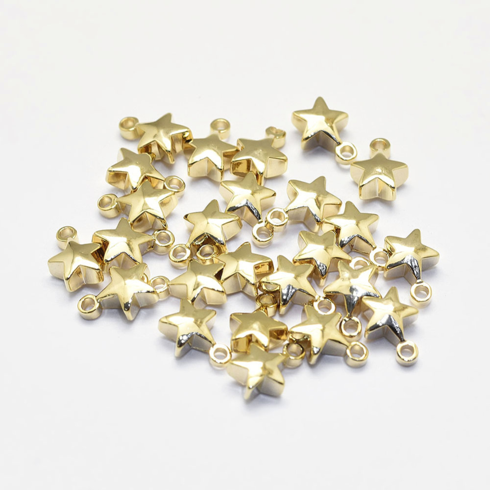 PandaHall Long-Lasting Plated Brass Charms, Real 18K Gold Plated, Nickel Free, Star, 7.5x5.5x3mm, Hole: 1mm Brass Star