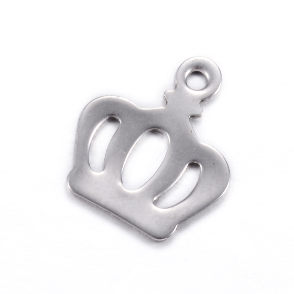 PandaHall 304 Stainless Steel Charms, Crown, Stainless Steel Color, 13x11x1mm, Hole: 1mm Stainless Steel Crown