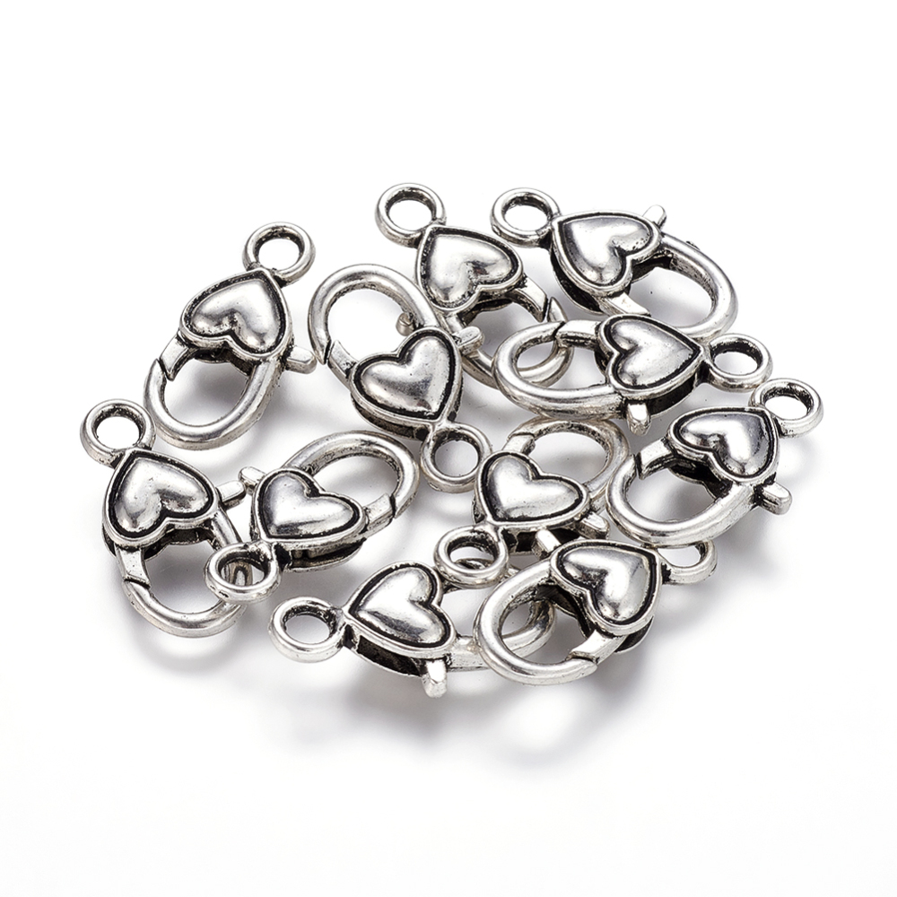 PandaHall Tibetan Style Heart Lobster Claw Clasps , Lead Free and Cadmium Free, Mother's Day Jewellry Making,Heart, Antique Silver, about...