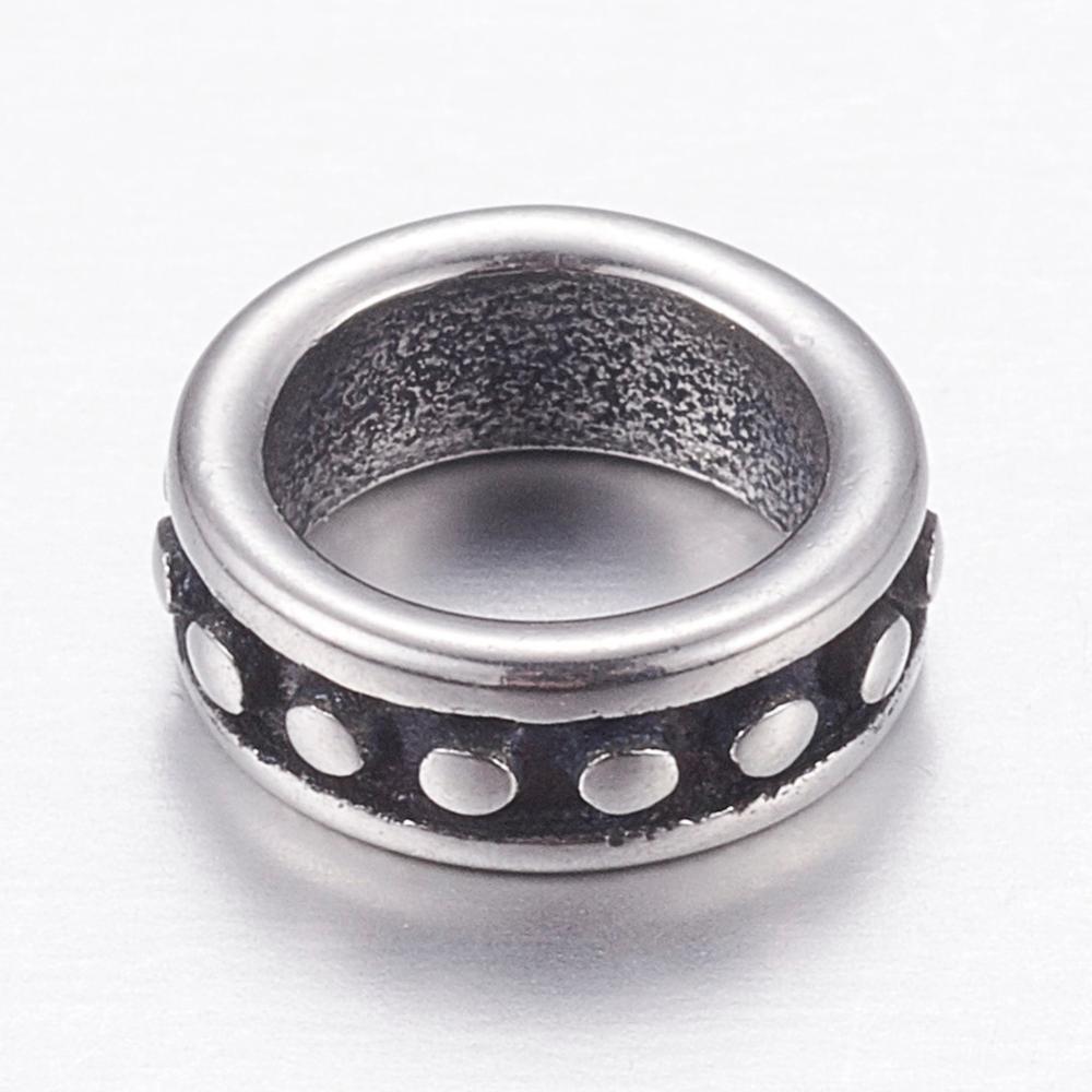 PandaHall 304 Stainless Steel Beads, Ring, Antique Silver, 8x3mm, Hole: 6mm Stainless Steel Ring