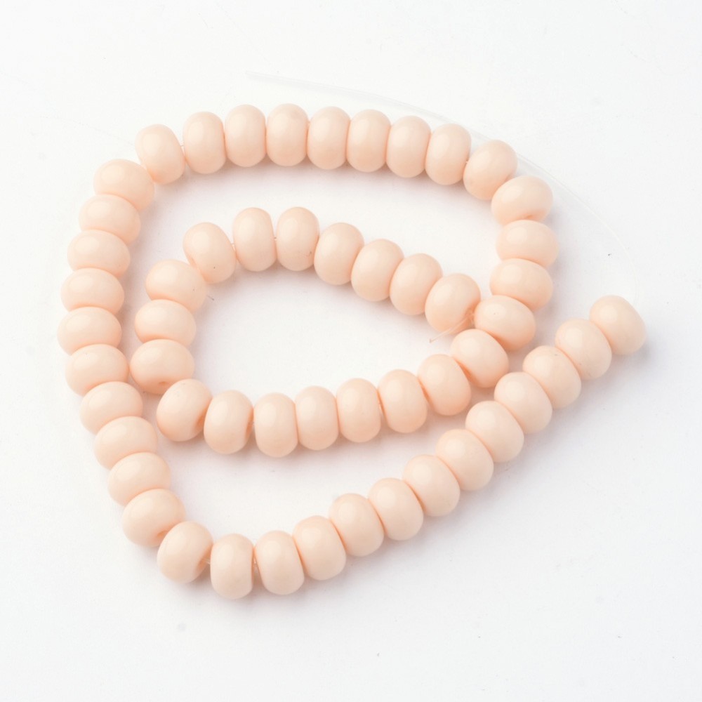 PandaHall Glass Beads Strands, Rondelle, Dyed, Bisque, 8x5mm, Hole: 1mm; about 49pcs/strand, 10" Glass Rondelle Orange