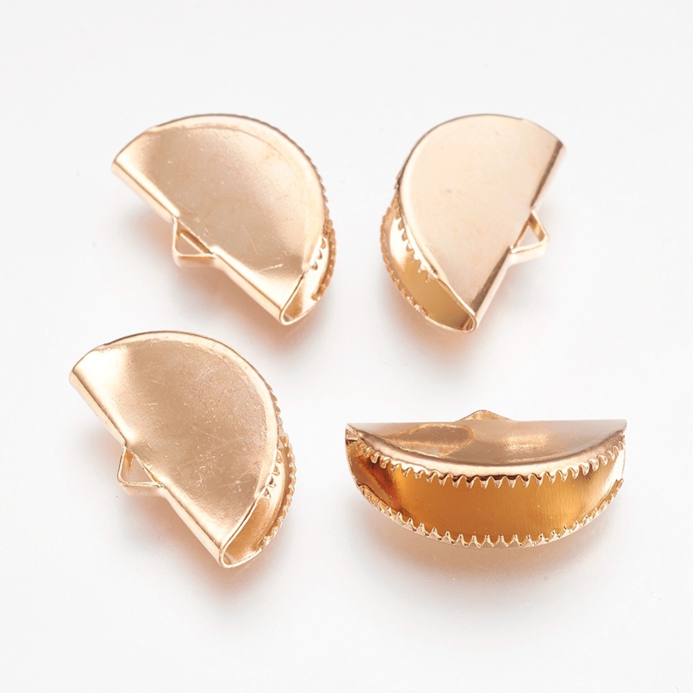 PandaHall Iron Ribbon Ends, Fan, Light Gold, 12.5x20x7mm, Hole: 1.5x2.5mm Iron