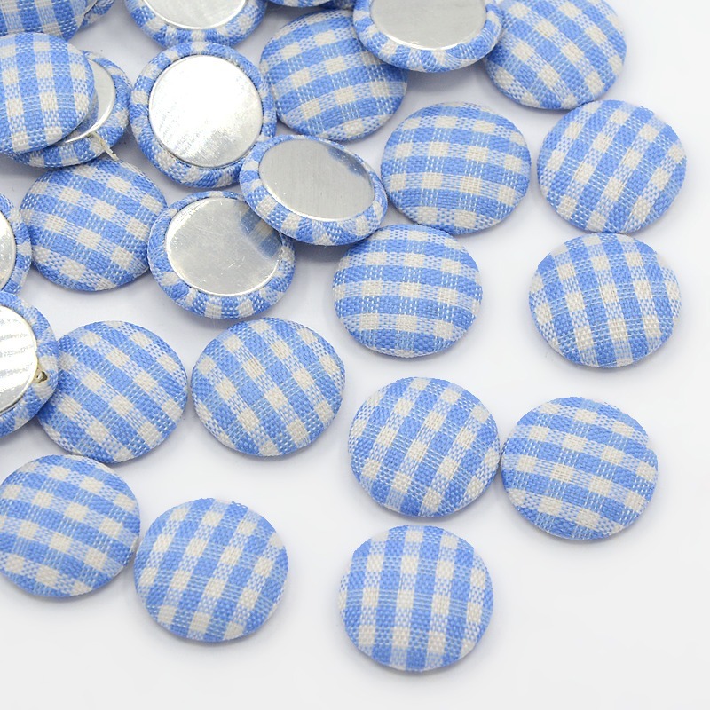 PandaHall Scrapbook Embellishments Garment Accessories FlatBack Tartan Half Round Dome Cloth Fabric Covered Cabochons, with Aluminum Bottom...