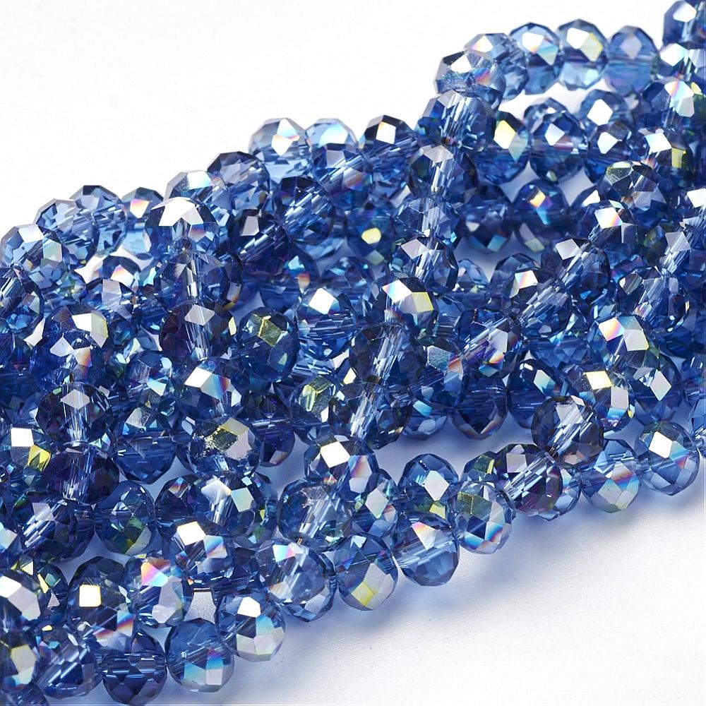 PandaHall Electroplate Glass Faceted Rondelle Beads Strands, Half Plated, CornflowerBlue, 6x4mm, Hole: 1mm; about 100pcs/strand, 18.1" Glass...