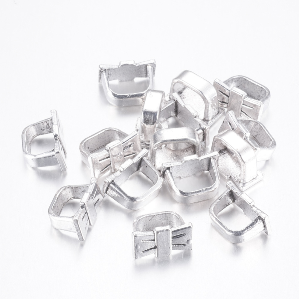 PandaHall Tibetan Style Slide Charms, Lead Free & Nickel Free, Bowknot, Antique Silver, 8x15x2mm, Hole: 10x7mm Alloy Bowknot