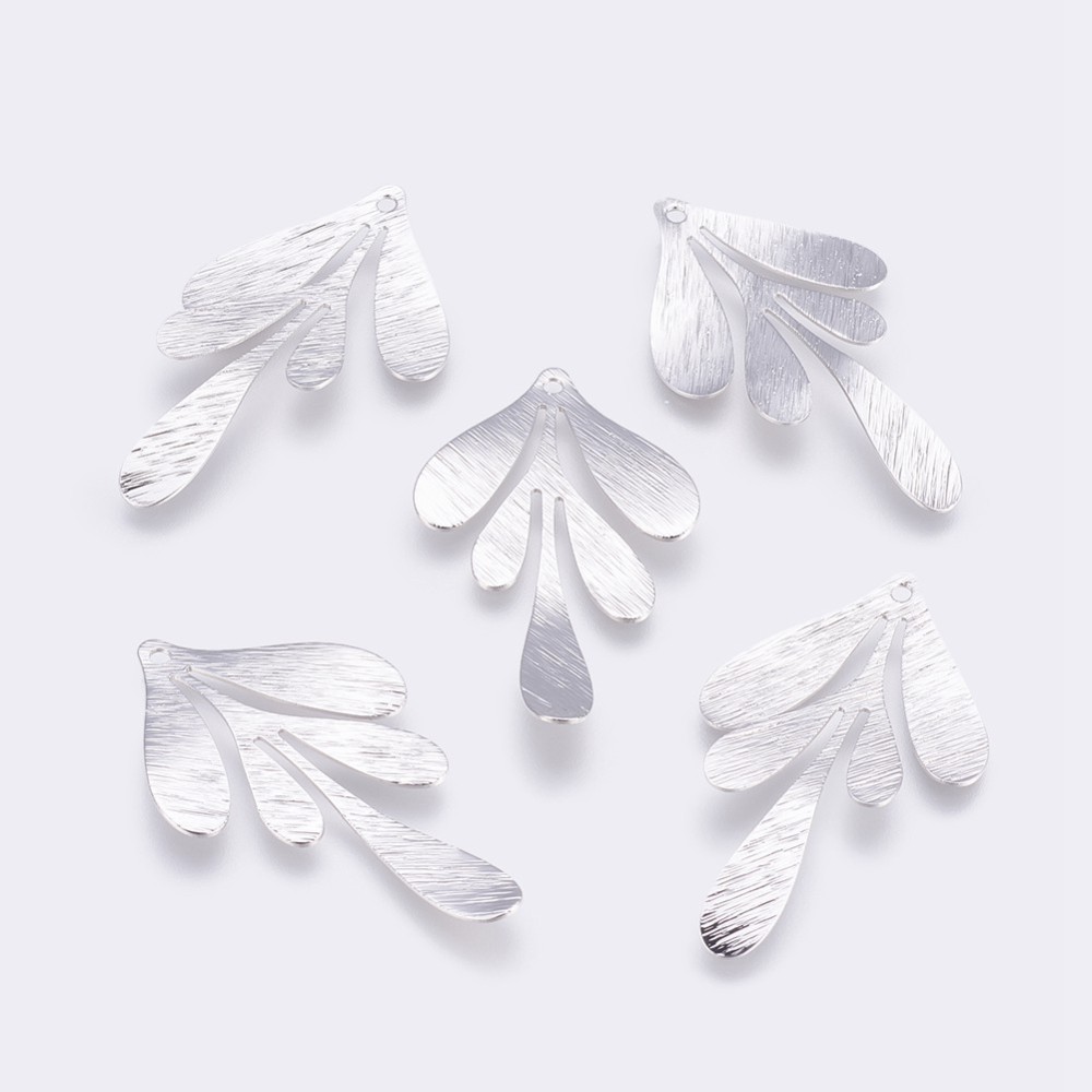 PandaHall Brass Pendants, Long-Lasting Plated, Leaf, Nickel Free, Real Platinum Plated, 46x26.5x0.6mm, Hole: 1.5mm Brass Leaf