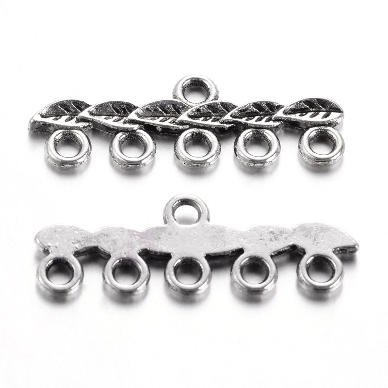 PandaHall Tibetan Style Links, Cadmium Free & Nickel Free & Lead Free, Leaf, Antique Silver, 10x26x2mm, Hole: 2mm Alloy Leaf