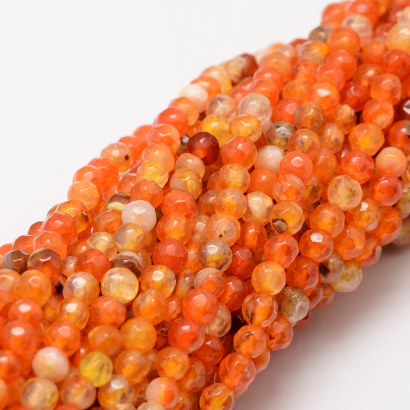 PandaHall Faceted Natural Agate Round Beads Strands, Dyed, DarkOrange, 4mm, Hole: 1mm; about 92pcs/strand, 15.3" Natural Agate Round Orange