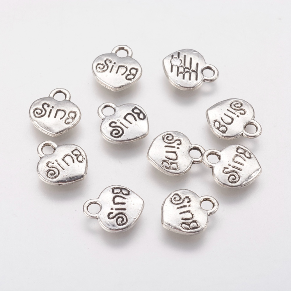 PandaHall Tibetan Style Flat Heart Carved Word Sing Message Charms, Lead Free and Cadmium Free, Antique Silver Color, 10.5mm in diameter...