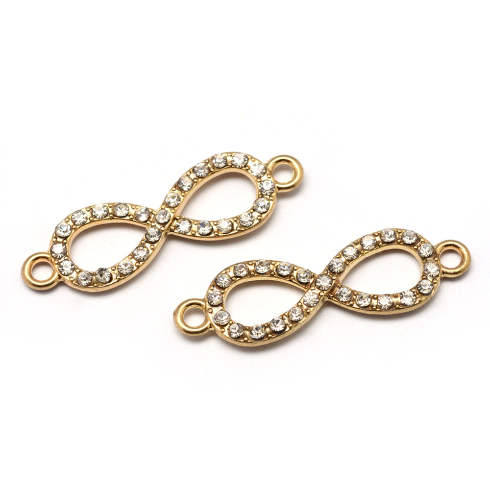 PandaHall Alloy Rhinestone Links, Infinity, Cadmium Free & Lead Free, Golden, 32x9.5x3mm, Hole: 2mm Alloy+Rhinestone Infinity