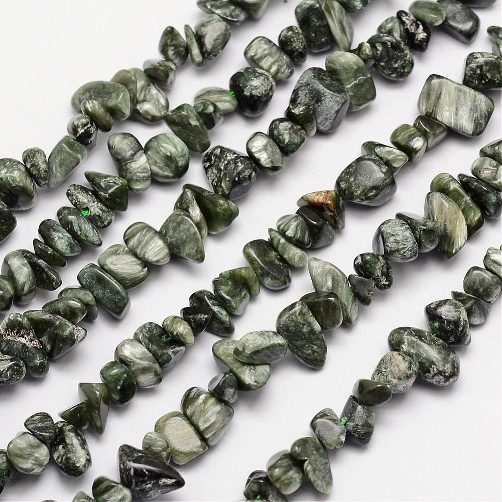 PandaHall Natural Seraphinite Bead Strands, Chips, 4~12x4~12mm, Hole: 1mm; about 15.74" Seraphinite Chip
