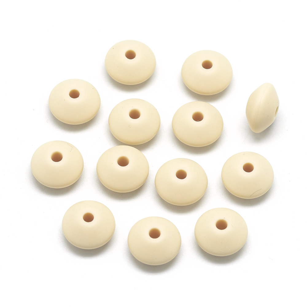 PandaHall Food Grade Environmental Silicone Beads, Chewing Beads For Teethers, DIY Nursing Necklaces Making, Rondelle, Wheat, 12x6~7mm, Hole...