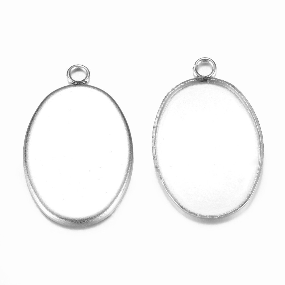 PandaHall 304 Stainless Steel Pendant Cabochon Settings, Oval, Stainless Steel Color, Tray: 18x13mm; 22x14x1mm, Hole: 2mm Stainless Steel...