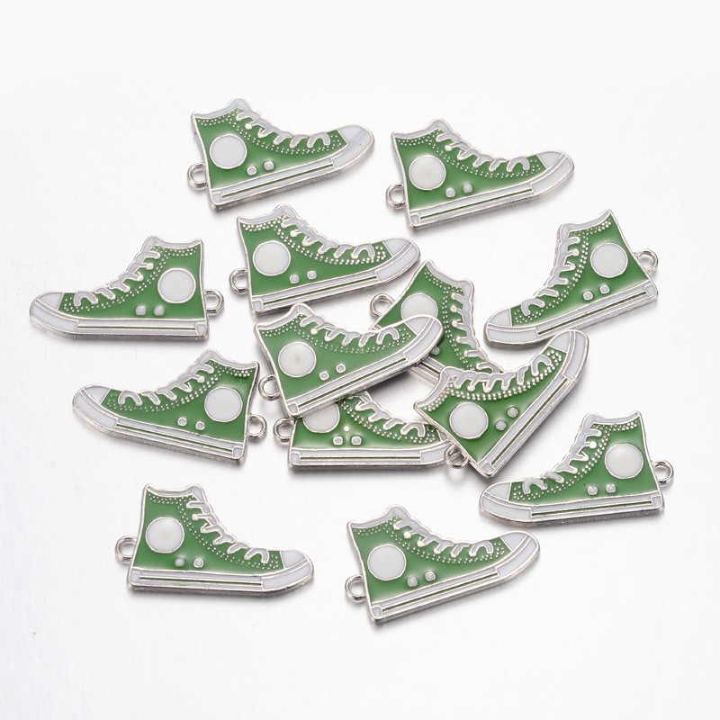 PandaHall Alloy Enamel Pendants, Lead Free and Cadmium Free, Shoes, Platinum Metal Color, Green, 30x17x2mm, Hole: 1.5mm Alloy+Enamel Shoes...