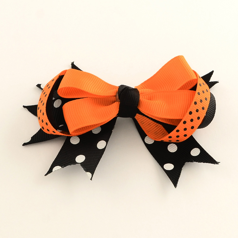 PandaHall Halloween Grosgrain Bowknot Alligator Hair Clips, with Iron Clips, Platinum, DarkOrange, 80x105mm Polyester Orange