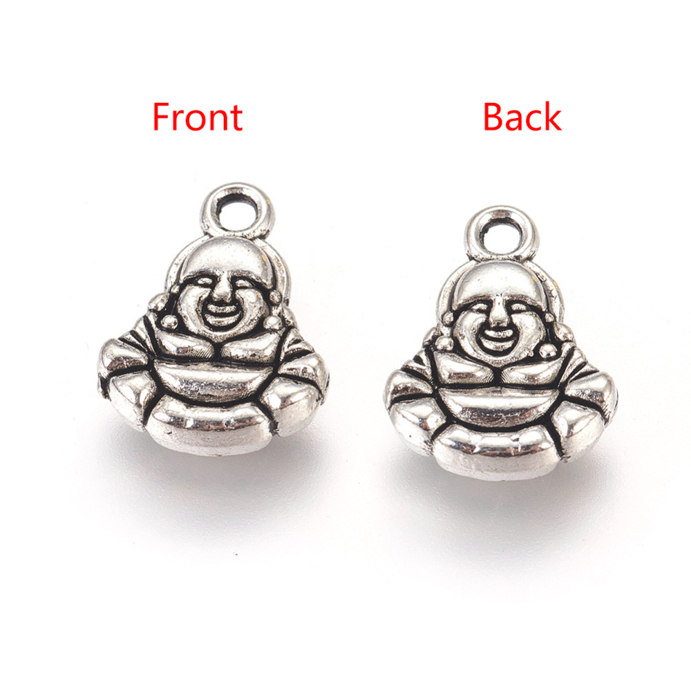PandaHall Alloy Pendants,  Lead Free, Buddha, Antique Silver, 14x11x3.5mm, Hole: 1.5mm Alloy Human
