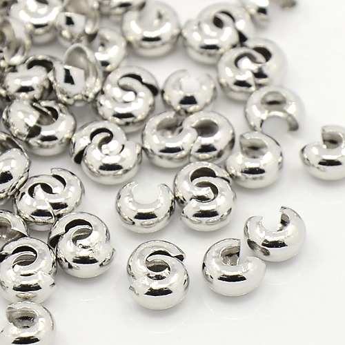 PandaHall Platinum Color Ringent Round Brass Crimp Beads Covers, Nickel Free, about 4mm in diameter, 3mm thick, hole: 1.5mm Brass