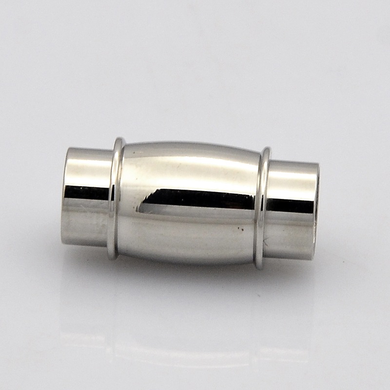 PandaHall Column with Barrel 304 Stainless Steel Magnetic Clasps, Stainless Steel Color, 17x8mm, Hole: 5mm Stainless Steel Column