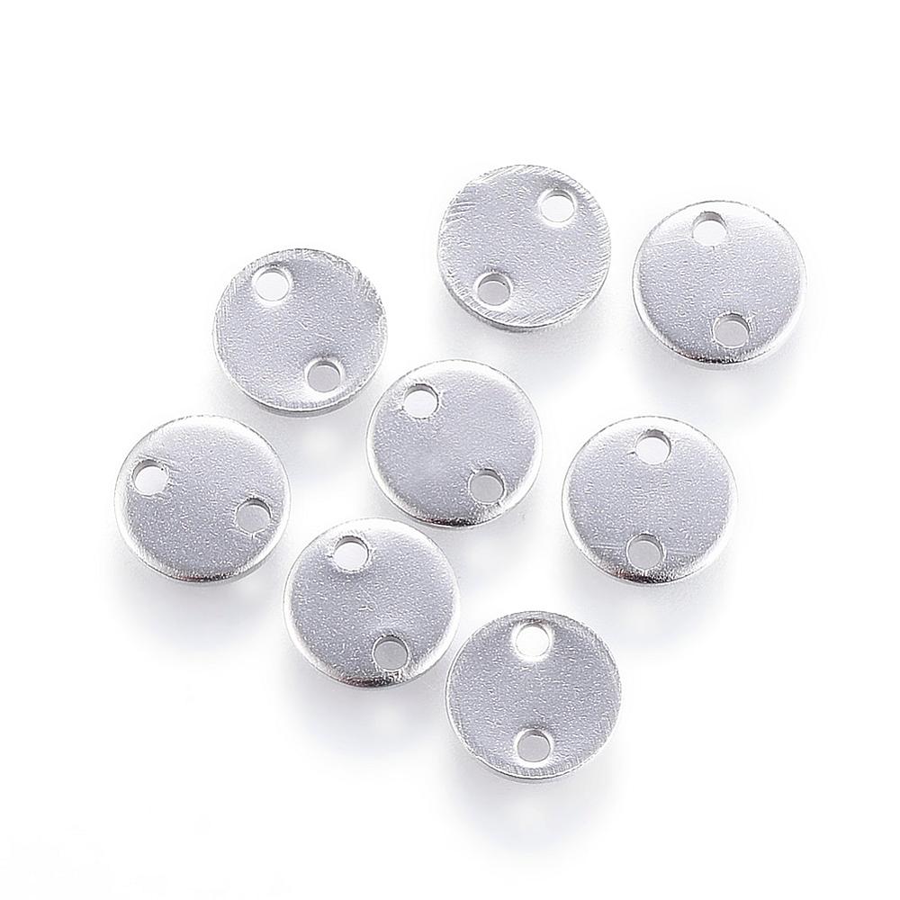 PandaHall 304 Stainless Steel Links, Flat Round, Stainless Steel Color, 6x1mm, Hole: 1mm Stainless Steel Flat Round