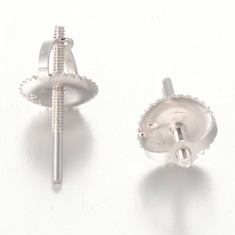PandaHall Sterling Silver Stud Earring Findings, Platinum, 13x6mm; Pin: 0.8mm Sterling Silver