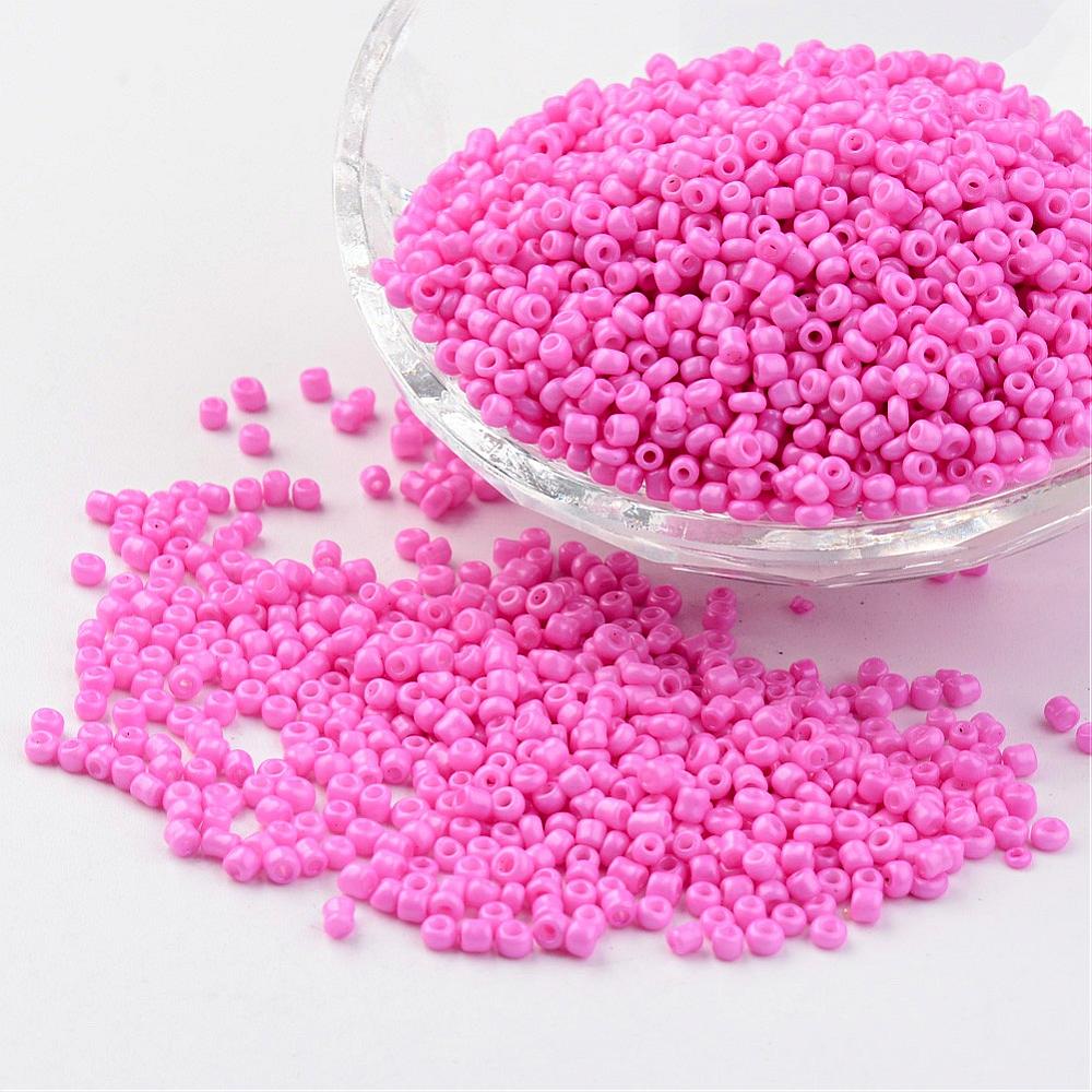 PandaHall 12/0 1.5~2mm Glass Seed Beads Loose Spacer Beads, Opaque Colours, HotPink Hole: 0.5~1mm; about 2890pcs/50g Glass Pink