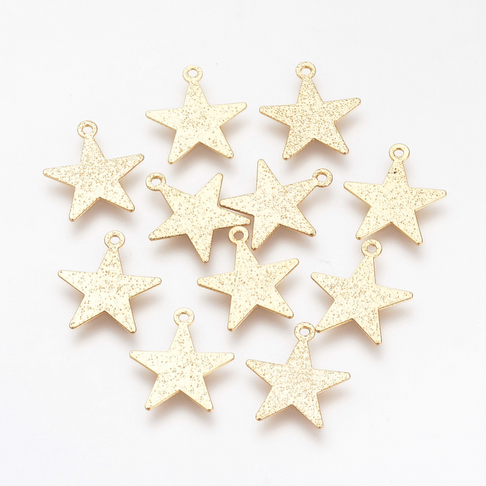 PandaHall Brass Charms, Star, Real Gold Plated, 15x14x0.5mm, Hole: 1mm Brass Star