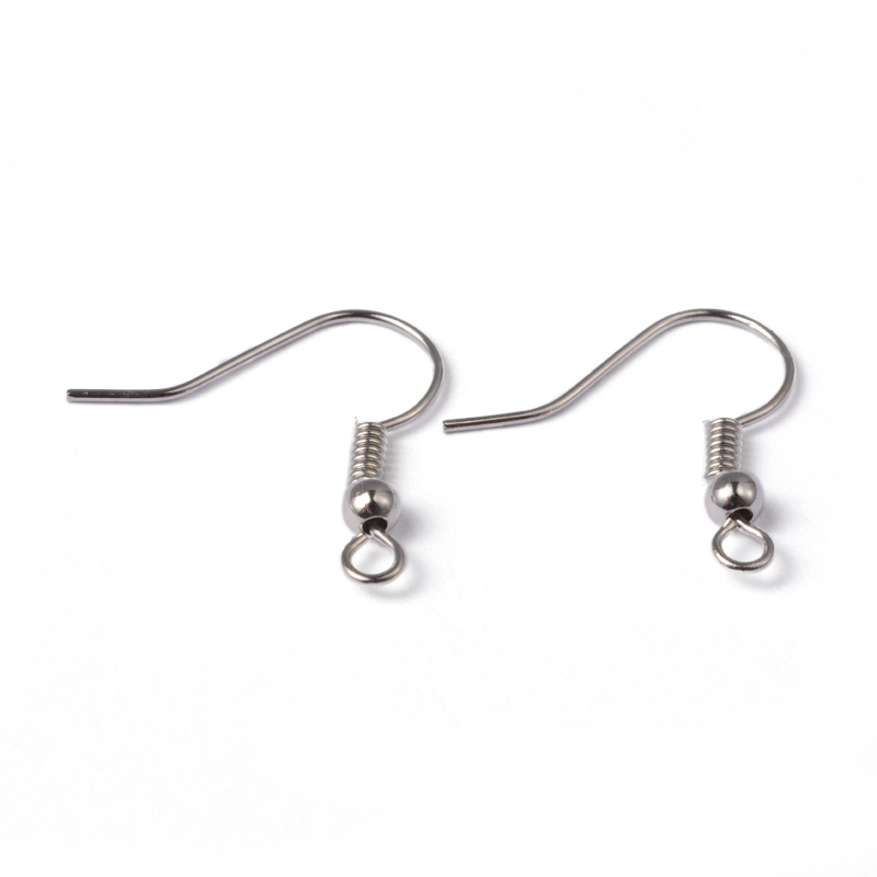 PandaHall Platinum Color Brass Earring Hooks, Nickel Free, Size: about 18mm long, Hole: 2mm Brass