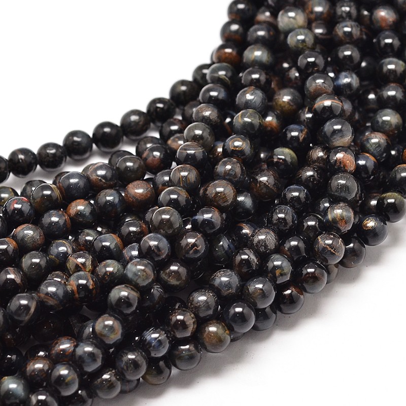 PandaHall Natural Blue Tiger Eye Round Beads Strands, 6mm, Hole: 1mm; about 68pcs/strand, 16" Tiger Eye Round