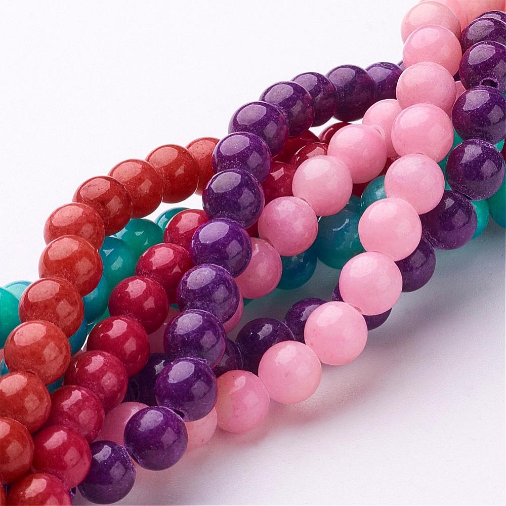 PandaHall Natural Mashan Jade Round Beads Strands, Dyed, Mixed Color, 6mm, Hole: 1mm; about 69pcs/strand, 15.7" Mashan Jade Round Multicolor