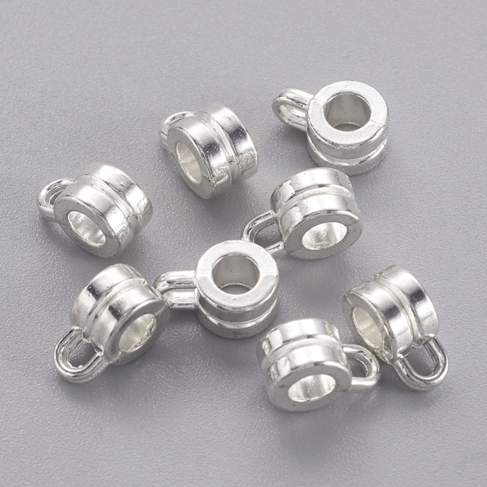 PandaHall Tibetan Style Hanger Links, Bail Beads, Column, Lead Free & Cadmium Free, Silver, 9x6x4mm, Hole: 3mm Alloy Column Silver