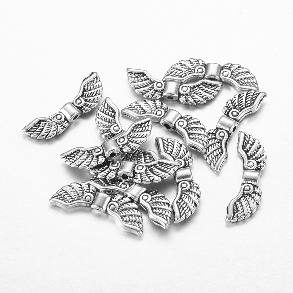 PandaHall Tibetan Style Beads, Lead Free & Nickel Free & Cadmium Free, Wing, Antique Silver, about 7mm long, 21.5mm wide, 3mm thick, hole...