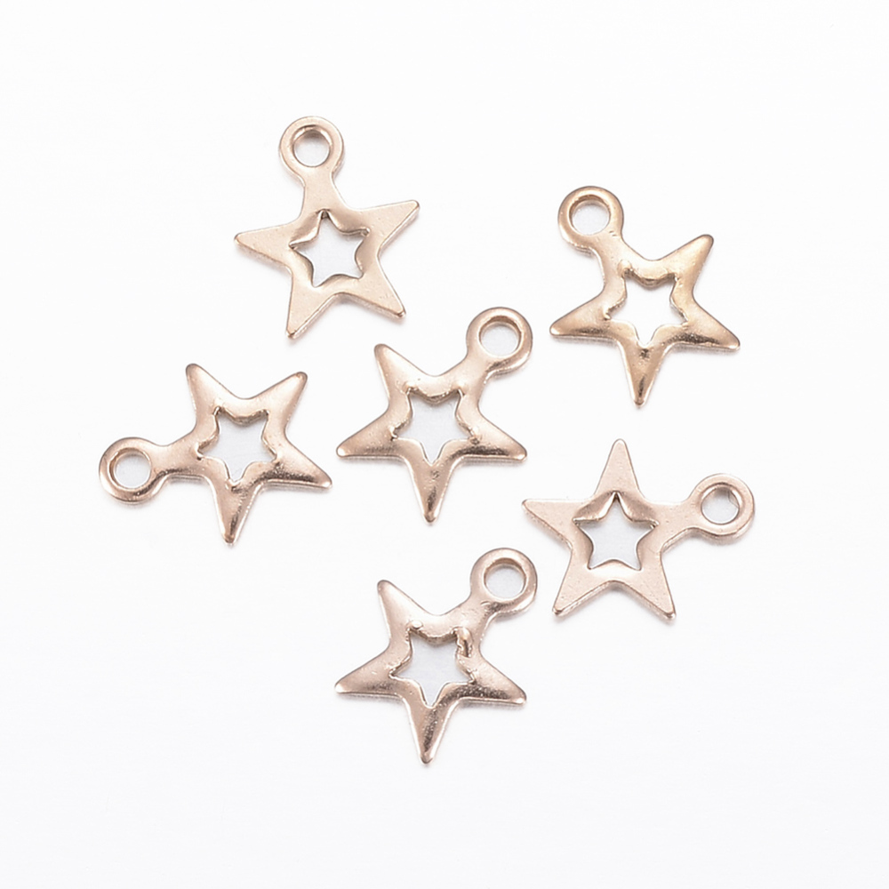PandaHall 304 Stainless Steel Charms, Star, Rose Gold, 8.5x7x0.8mm, Hole: 1.2mm Stainless Steel Star