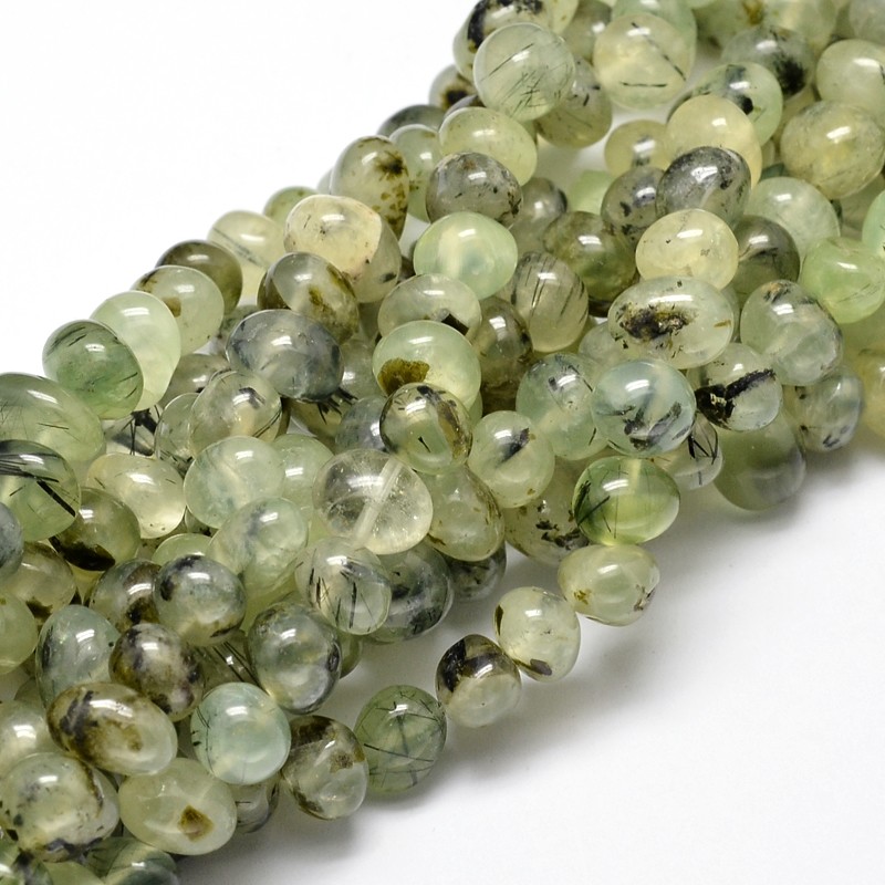 PandaHall Natural Prehnite Gemstone Nuggets Bead Strands, 6~10x9~12x8~10mm, Hole: 1mm; about 15.3"~15.7" Prehnite Nuggets