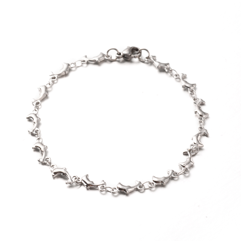 PandaHall 304 Stainless Steel Dolphin Link Bracelets, with Lobster Claw Clasps, Stainless Steel Color, 7-7/8"(200mm); 6x2mm Stainless Steel