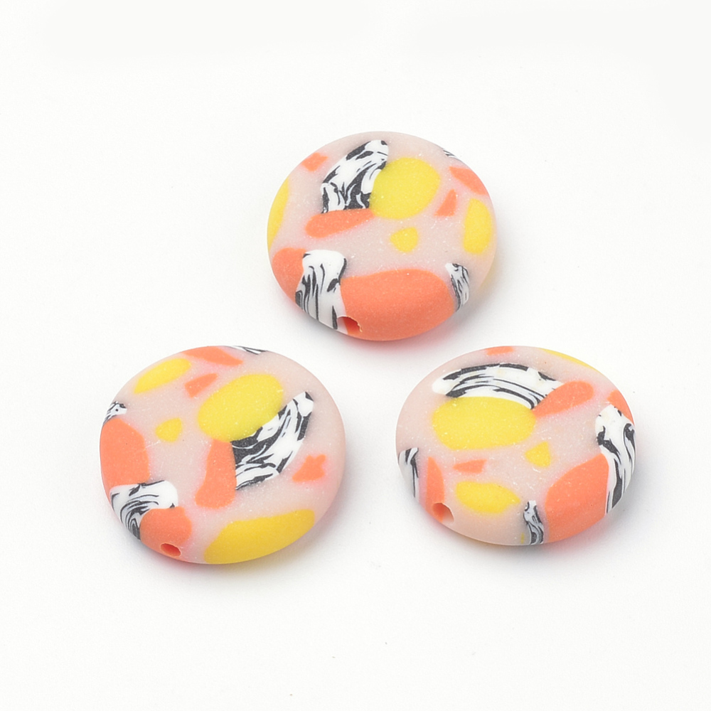 PandaHall Handmade Polymer Clay Beads, Flat Round, MistyRose, 18.5~22x5.5~6mm, Hole: 2mm Polymer Clay Flat Round Red