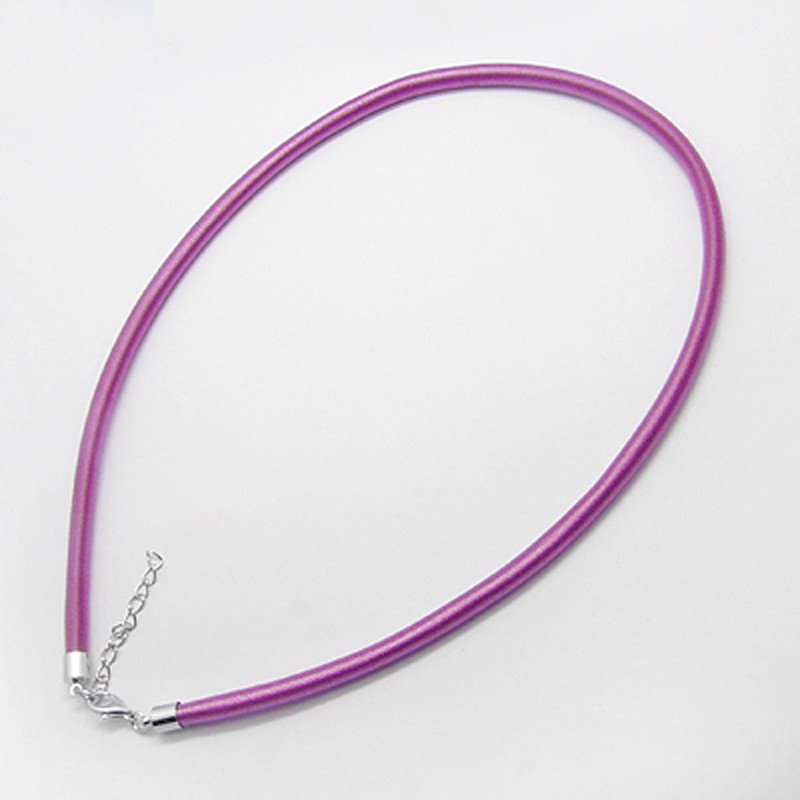 PandaHall Silk Necklace Cord, with Brass Lobster Claw Clasp and Extended Chain, Platinum, Purple, 18" Silk Purple