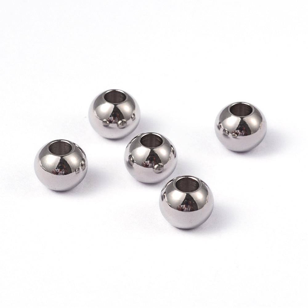 PandaHall Round 304 Stainless Steel Beads, Stainless Steel Color, 8x6.5mm, Hole: 3.5mm Stainless Steel Round