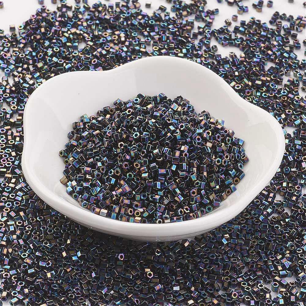 PandaHall TOHO&reg Japan Import Seed Beads, Glass Bugle Beads, 11/0, Hexagon 2-cut, Metallic Rainbow Iris, 2x2mm, Hole: 0.6mm; about...