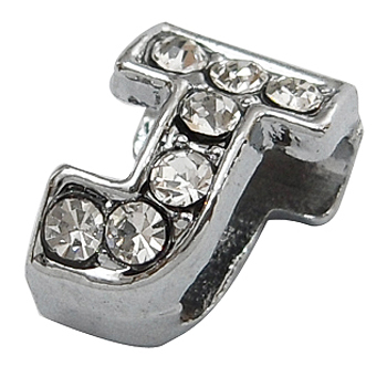PandaHall Initial Silde Beads, Alloy Rhinestone Beads, Platinum Color, Letter J, about 7.5mm wide, 10mm long, 6.5mm thick, hole: 3.5x7mm...