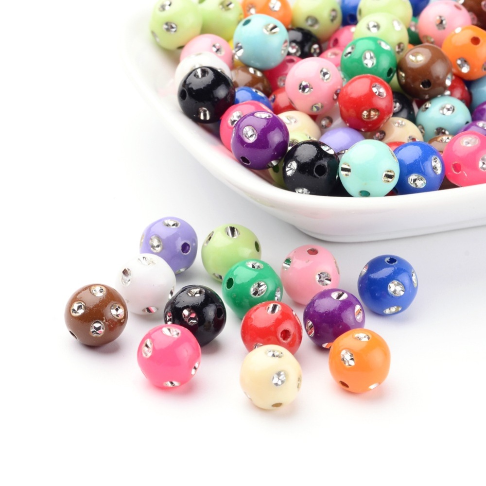 PandaHall Mixed Color Round Colorful Acrylic Metal Enlaced Beads, Size: about 10mm in diameter, hole: about 1mm Acrylic Round Multicolor
