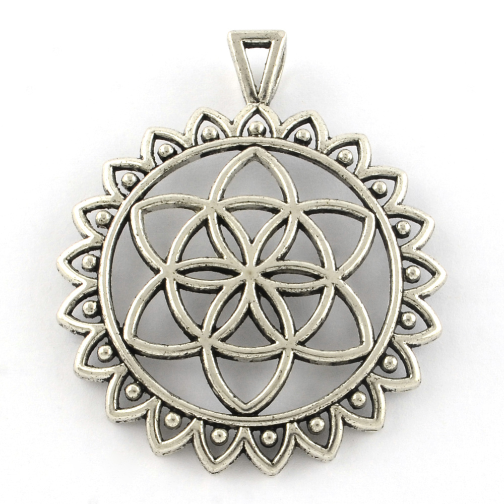 PandaHall Tibetan Style Alloy Pendants, Cadmium Free & Nickel Free & Lead Free, Seed of Life, Antique Silver, 48.5x41x3mm, Hole: 3x4mm;...
