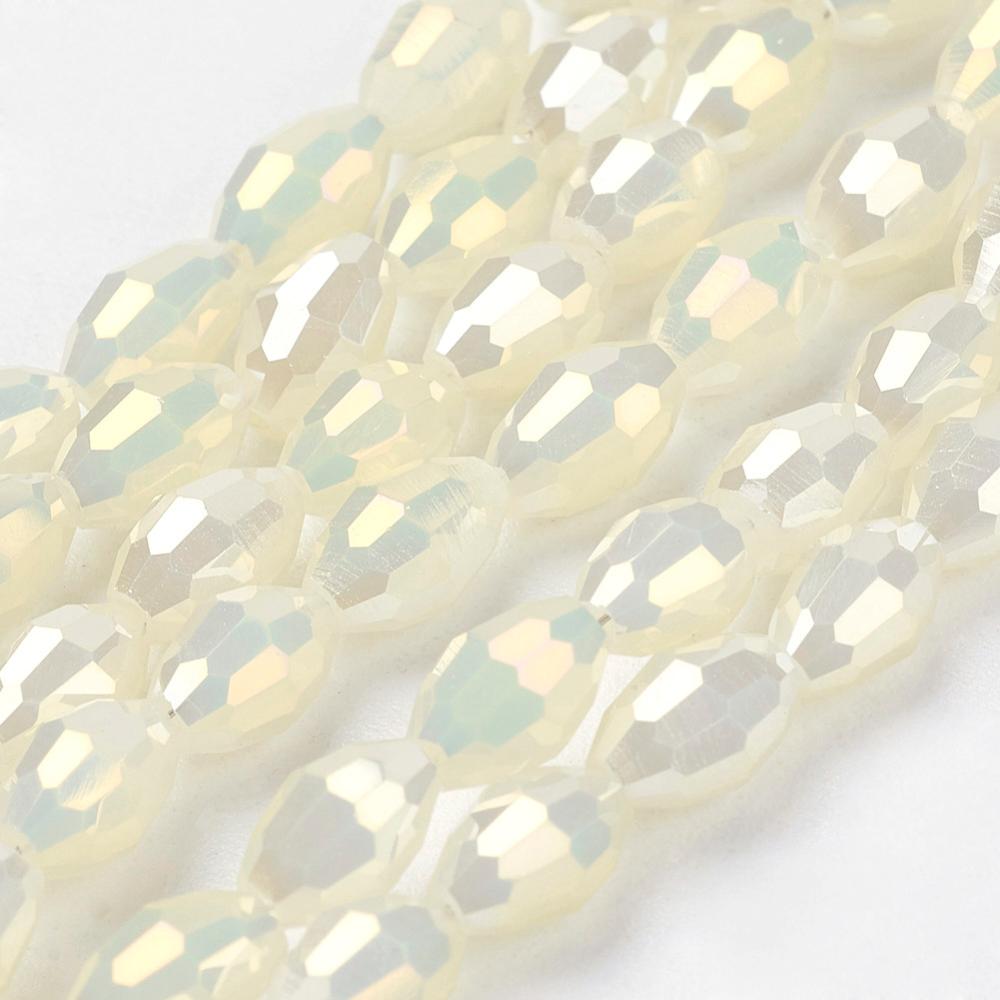 PandaHall Electroplate Glass Beads Strands, Full Pearl Luster Plated, Faceted, Oval, LightGoldenrodYellow, 6x4mm, Hole: 1mm; about...