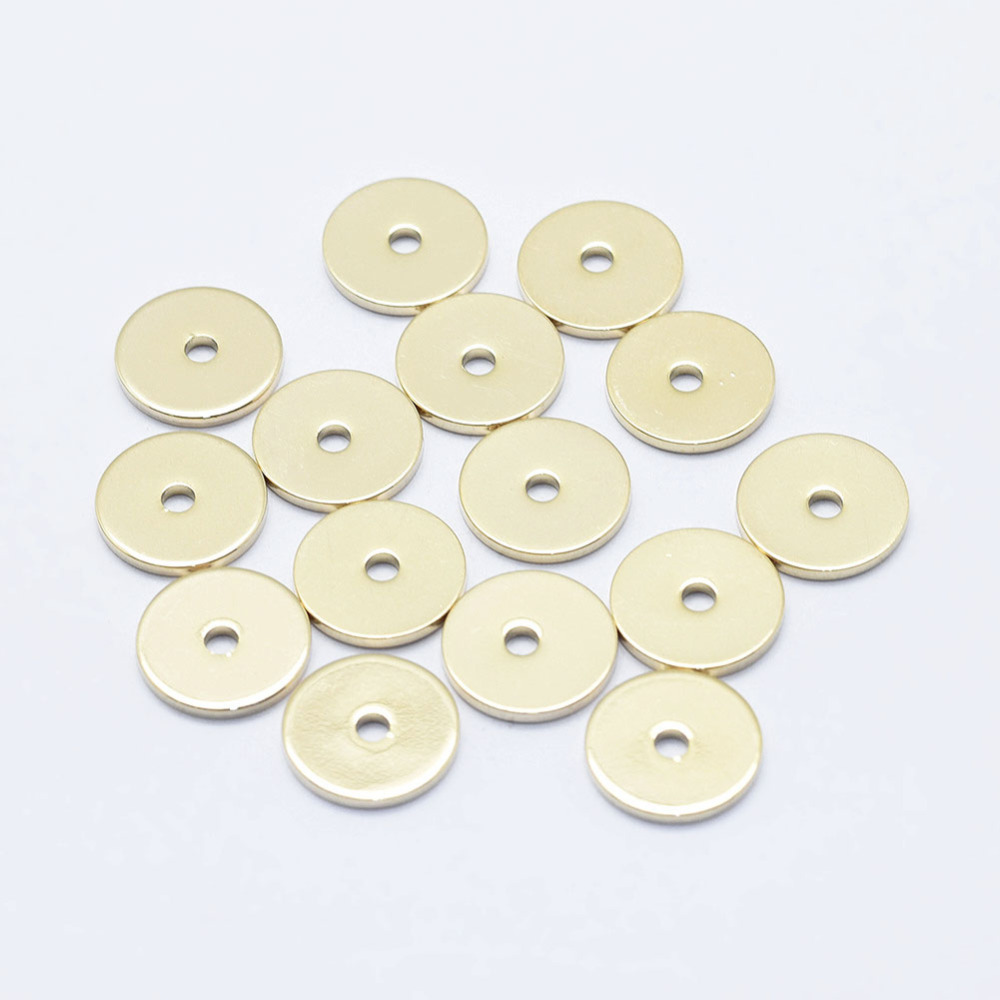 PandaHall Electroplated Brass Bead Spacers, Long-Lasting Plated, Nickel Free, Real 18K Gold Plated, Flat Round, 10x1mm, Hole: 2mm Brass Flat...