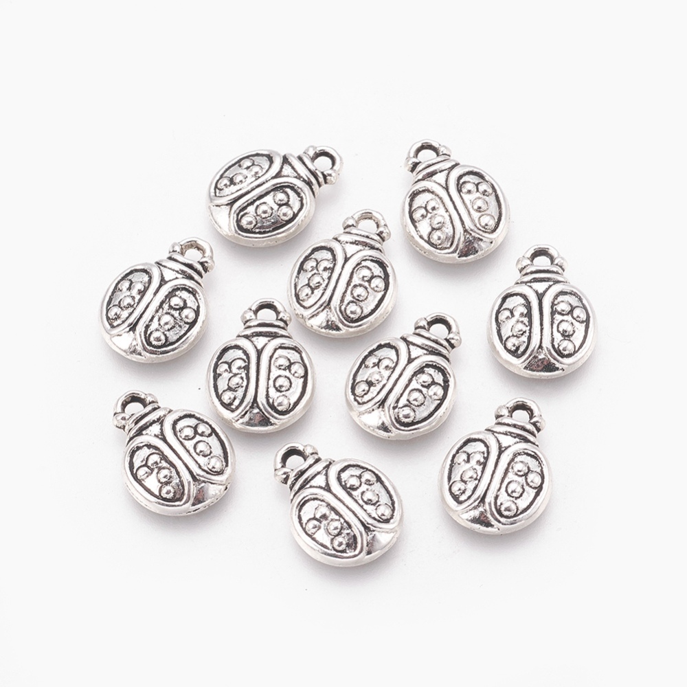 PandaHall Tibetan Style Pendants, Lead Free and Cadmium Free, Ladybug, Antique Silver Color, about 15.5mm long, 11.5mmwide, 3mm thick, hole...