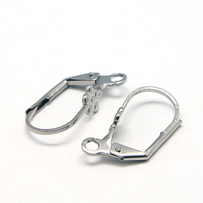 PandaHall 304 Stainless Steel Leverback Earring Findings, 19.5x10mm, Pin: 0.7mm, Hole: 2mm Stainless Steel
