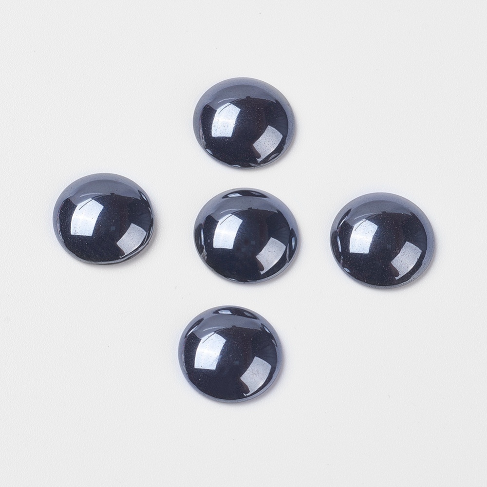 PandaHall Non-magnetic Synthetic Hematite  Cabochons, Grade A, Half Round, Black, 14x4mm Non-magnetic Hematite Half Round Black
